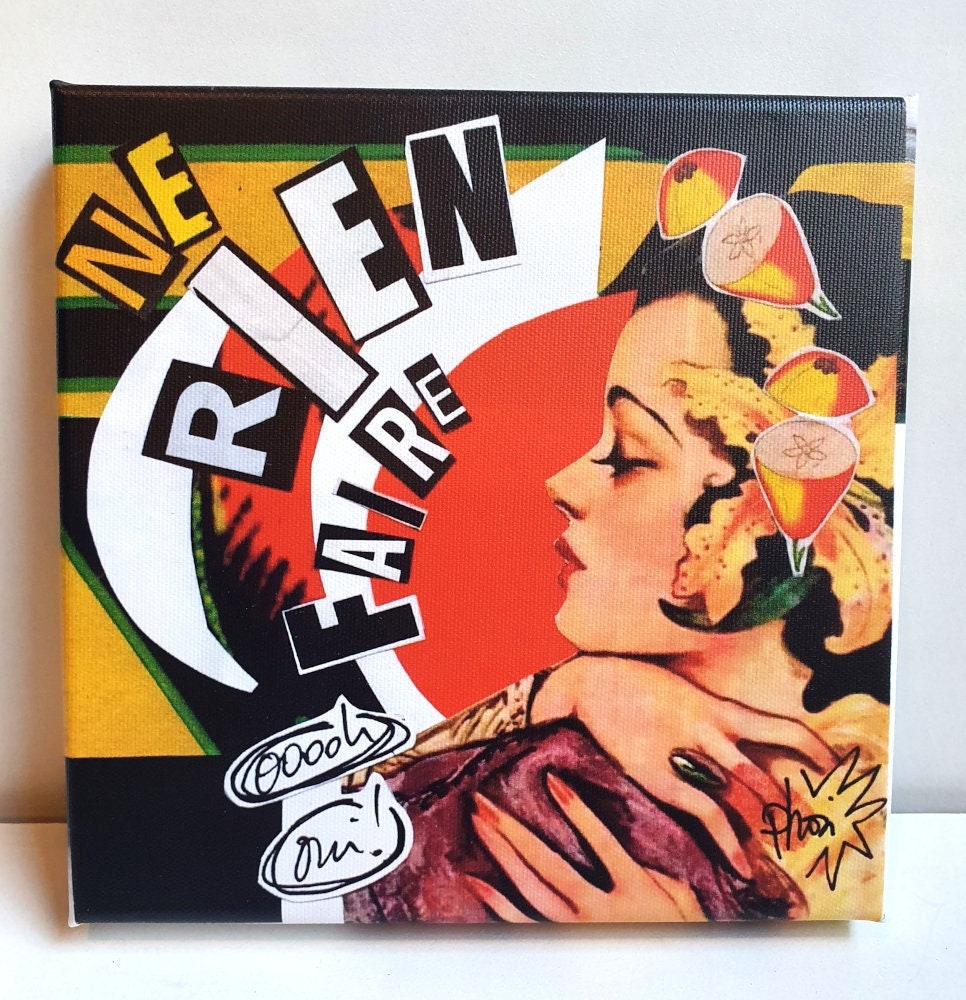 Petite Toile Imprimée d'un de Mes Collages Savoir Être Précieux 20x20cm - By Phosi