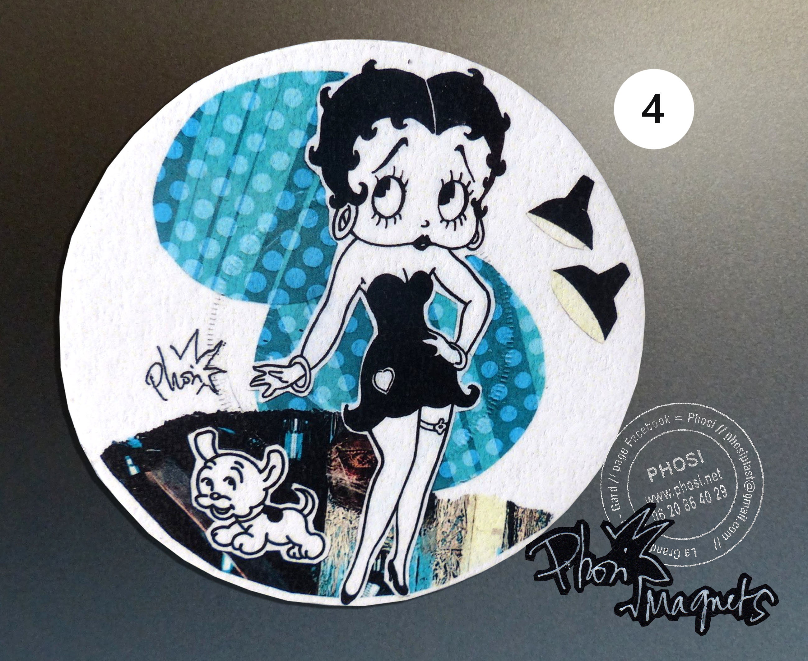 Magnets Betty Boop et Son Petit Chien Pudgy, Tiré d'un de Mes Collages, Différentes Tailles, Excelle