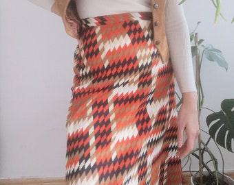 Vintage St Michael maxi skirt, 1970s geometric print