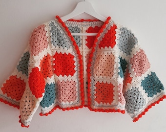 Cropped Granny Jacket - handmade crochet granny square jacket