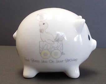 Precious Moments Piggy Bank - 2nd Birthday - Seal with Ball - Porcelain - Made in Japan