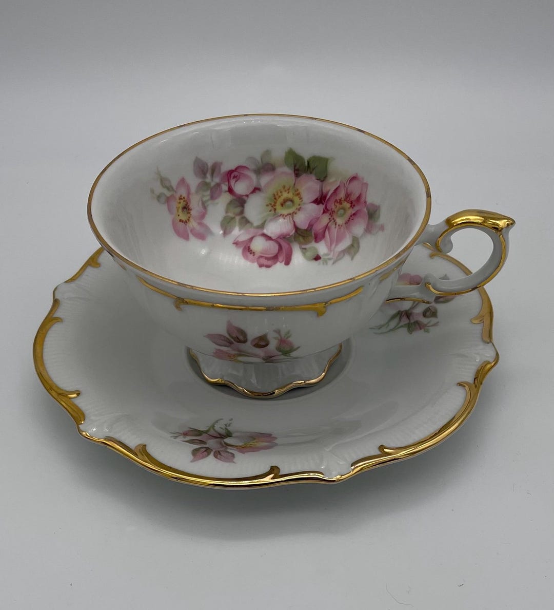 Wild Rose Teacup and Saucer Schumann Arzberg - E&R Golden Crown Germany ...