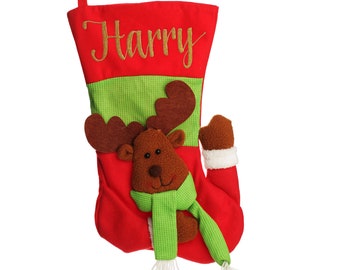 Personalised 3D Reindeer Christmas Stocking