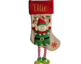 Personalised Elf Christmas Stocking with Dangly Legs