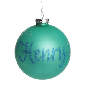 Personalised Sky Blue Glass Christmas Bauble - Medium
