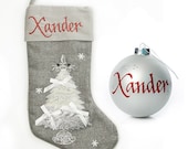 Personalised Silver Tree Stocking and Bauble Pack