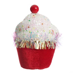 Red Cupcake with Frosting and Sprinkles Christmas Tree Decoration