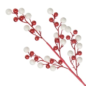 Red and White Glitter Ball Christmas Pick