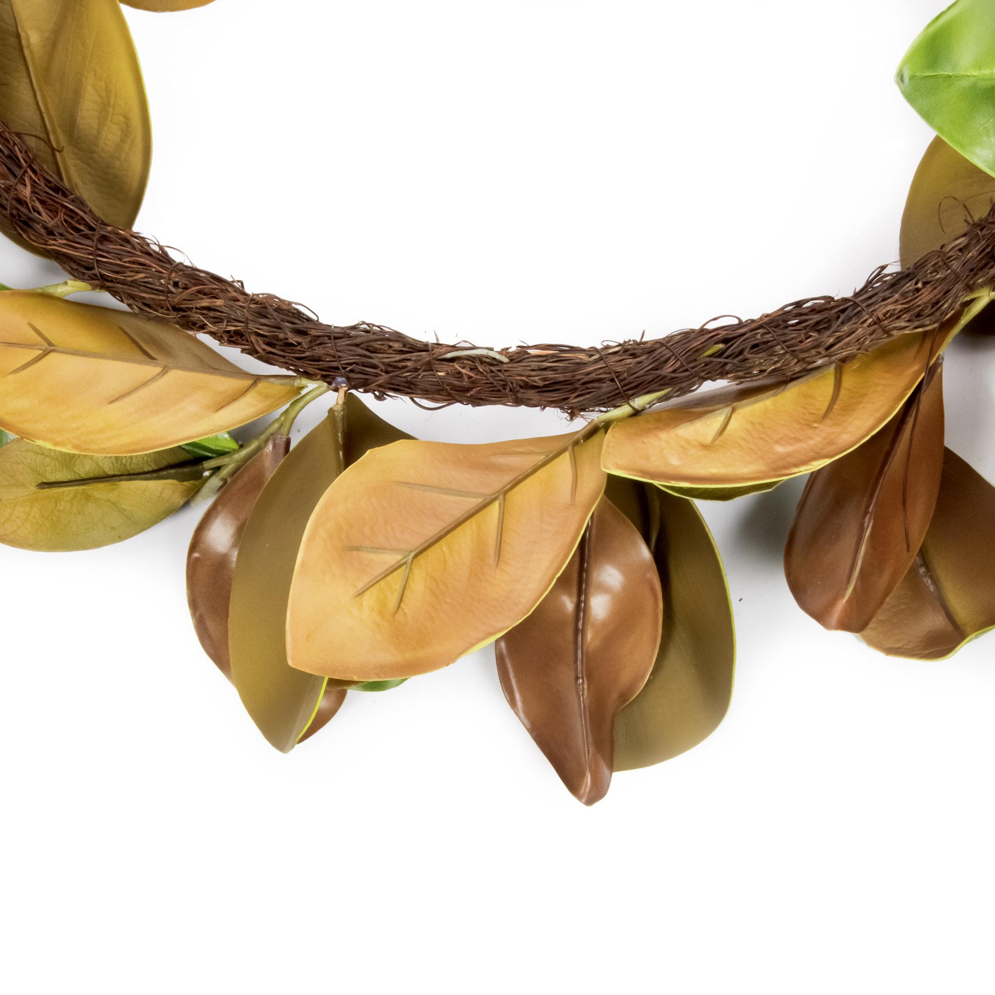 Ghirlanda Di Foglie Di Magnolia 1,8 M: Realistica, In Due Toni (Marrone/Verde) Per Decorazioni Autunnali E Natalizie - 3