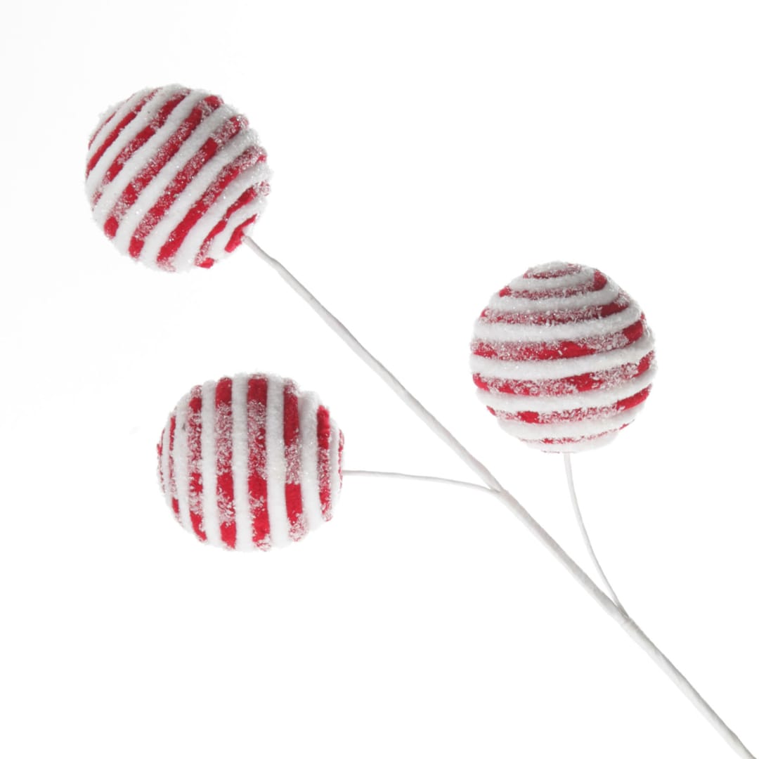 Frosted Candy Cane Ball Pick Etsy