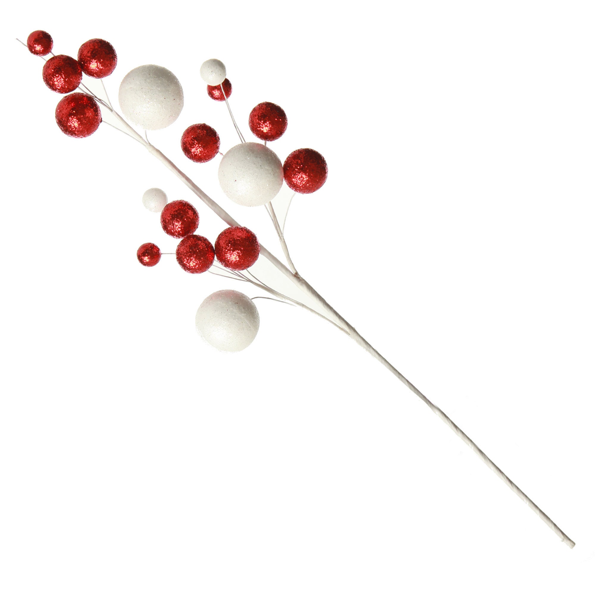 Twisted Twirl Red and Green Glitter Picks Tinsel Ball Floral Stems