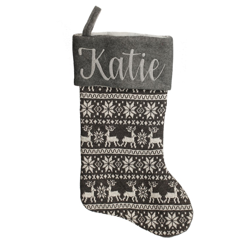 Personalised Grey Knitted Christmas Stocking image 1