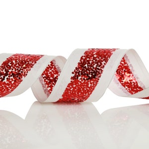 Red Sequin Wired Christmas Ribbon  - 6.3cm