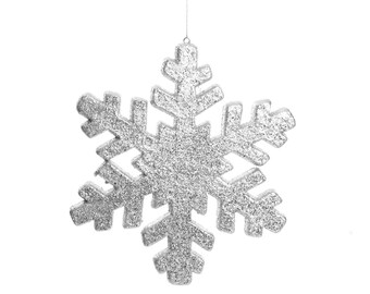 Copo de nieve colgante con purpurina plateada - Pequeño