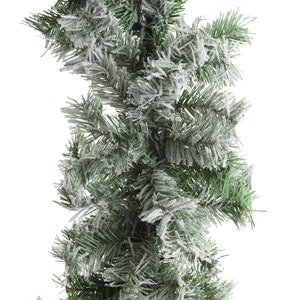 May include: A frosted artificial evergreen garland with green pine needles. The garland is ideal for adding a touch of winter to your home decor.