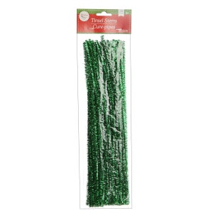 Green Tinsel Chenille Stem Pipe Cleaners - Pack of 50