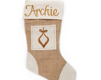 Personalised Burlap Bauble Christmas Stocking