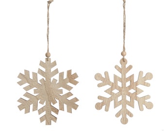 Plywood Snowflake Tree Decorations - Set of 2