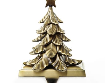 Antique Gold 3D Tree Christmas Stocking Hanger