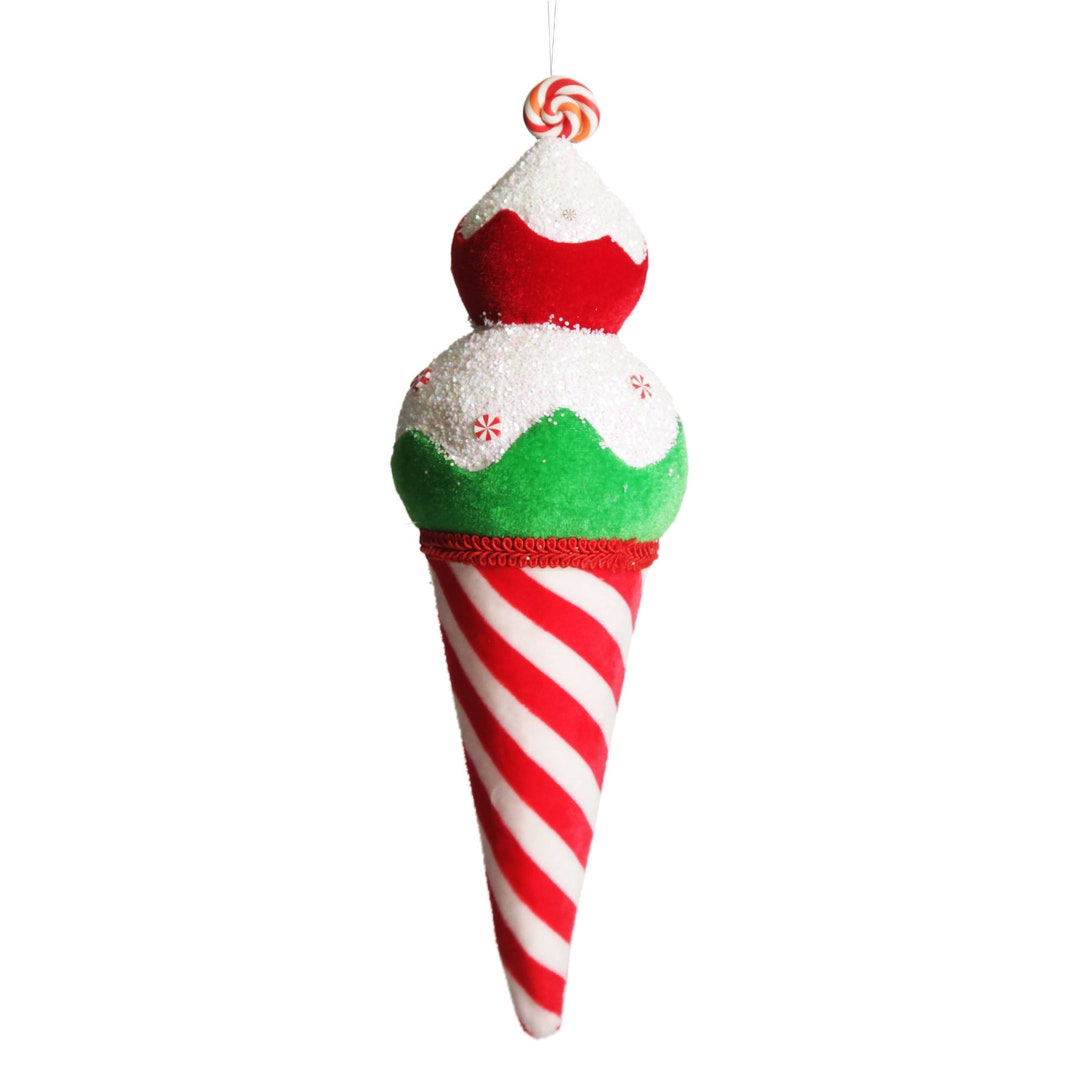 Large Velvet Candy Cane Ice Cream Cone Christmas Decoration Etsy