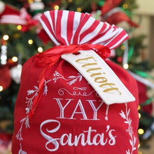 Personalised White Linen Santa Sack Tag