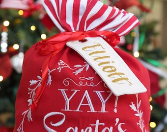 Personalised White Linen Santa Sack Tag