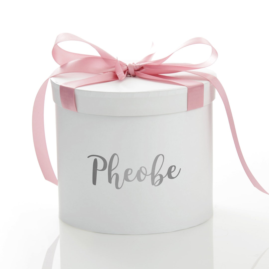 Personalised White Round Gift Box With Baby Pink Ribbon Bow Etsy Canada