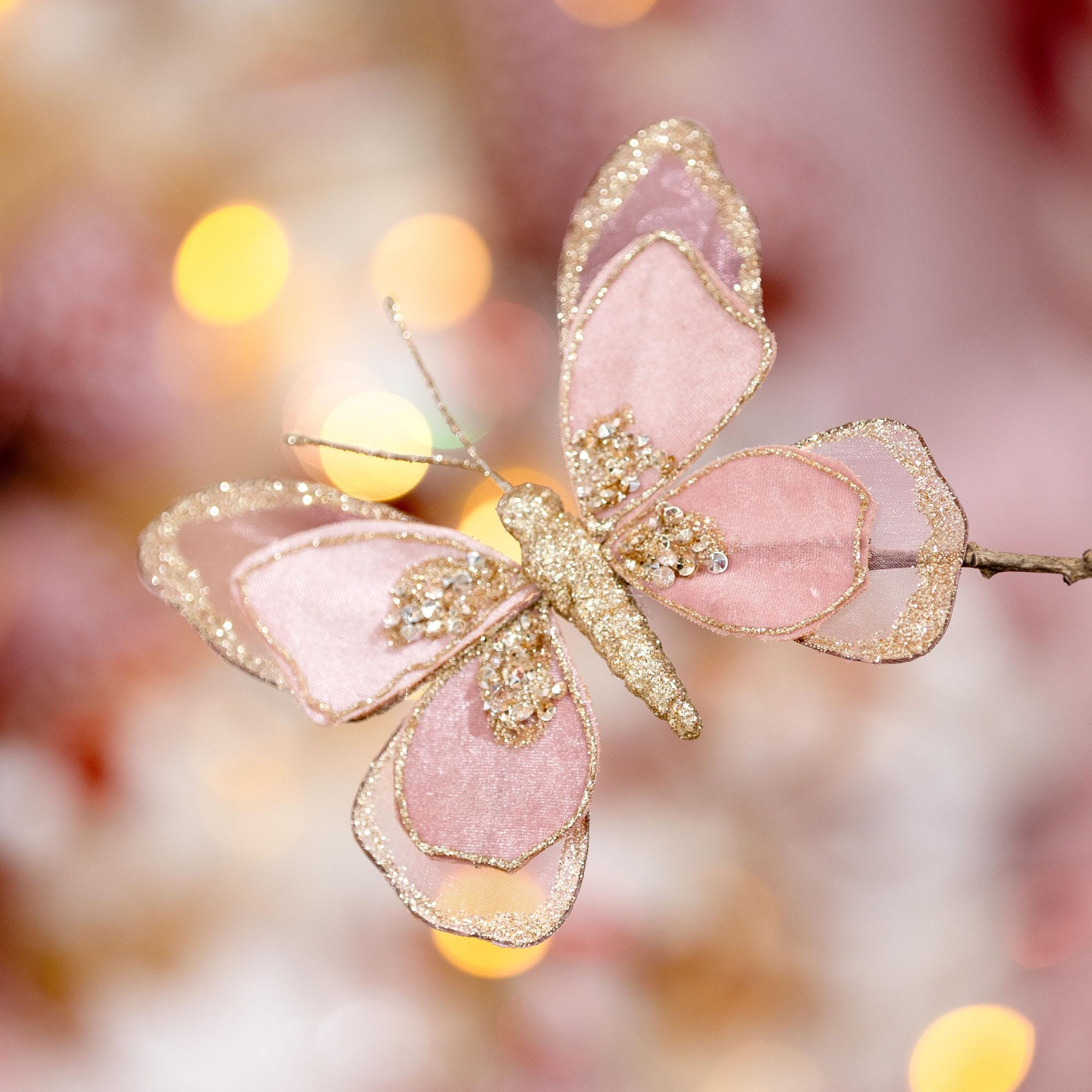 Pink Mesh Butterfly Clip With Gold Glitter Trim - Etsy display picture 2