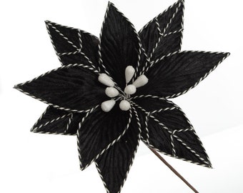 Black Poinsettia Flower Stem with Twine Trim