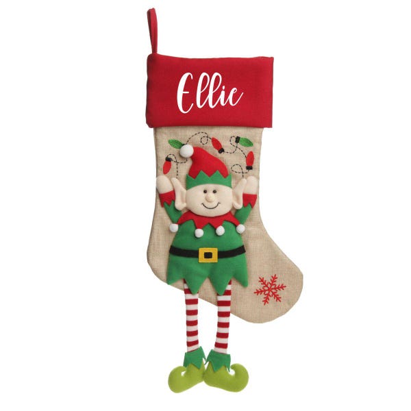 Chaussette de Noël personnalisée elfe avec pattes pendantes