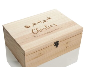 Caja de Nochebuena de madera con trineo de Papá Noel personalizado