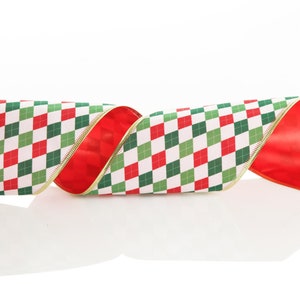 Reversible Red White Green Harlequin Pattern Wired Christmas Ribbon Garland