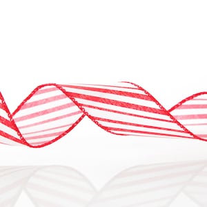 Red and White Peppermint Striped Wired Ribbon