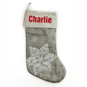 Personalisierte Silber Schneeflocke Weihnachtsstrumpf