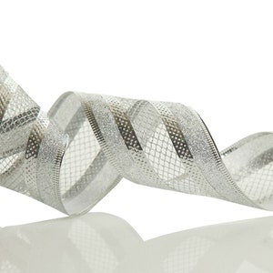 Silver Mesh and Glitter Edge Wired Christmas Ribbon - 6.3cm