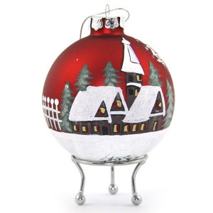 Red Handpainted Glass Christmas Village Bauble image 1