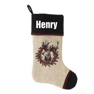 Personalisierte Vintage Rentier Weihnachtsstrumpf - schwarze Manschette