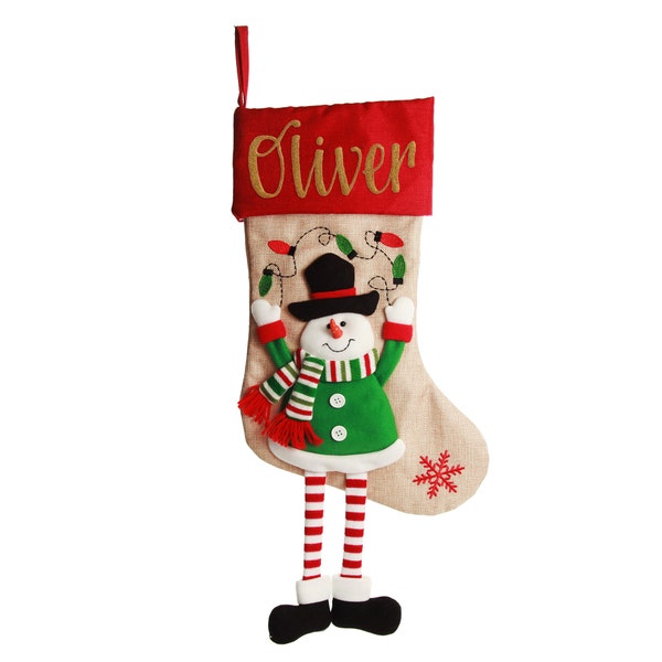 Personalised Snowman Christmas Stocking with Dangly Legs