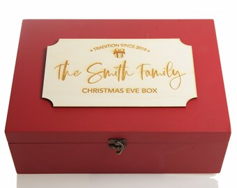 Personalised Wooden Christmas Eve Box with Family Est. Plaque