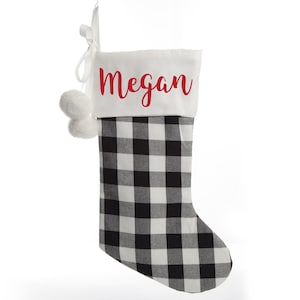 Personalised Black and White Buffalo Check Christmas Stocking