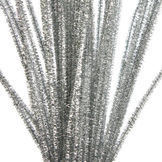 Silver Tinsel Chenille Stem Pipe Cleaners Pack of 50 