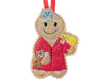 Cat Lady Gingerbread Felt Decoration