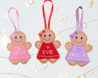 Christmas Personalised Girl Gingerbread Man Felt Decoration