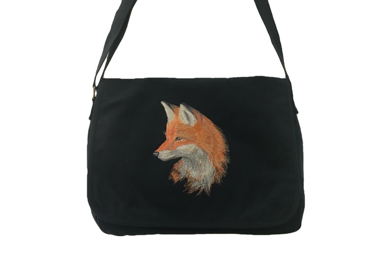 Fox Embroidered Bag Cotton Canvas Messenger Bag