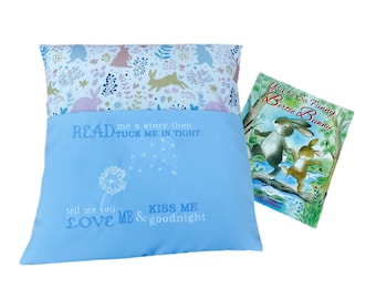 Rabbit Reading Pillow: Embroidered Dandelion Nursery Book Cushion