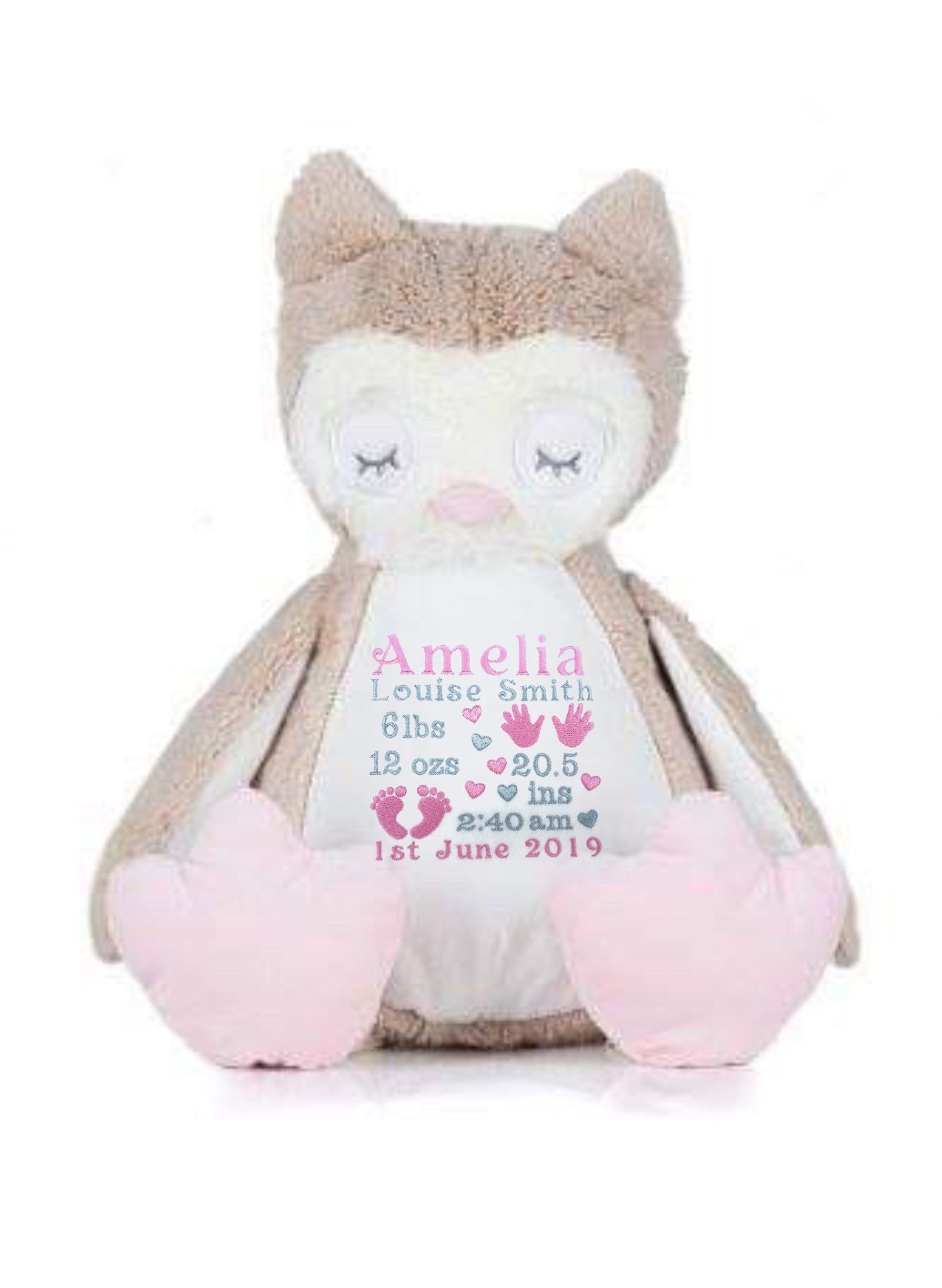 Owl Personalised Soft Toy,  Personalised Embroidered Teddy, Custom bear, girl / boy birthday gift.