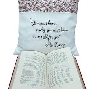 Mr. Darcy Book Cushion: Embroidered Pride and Prejudice Pillow