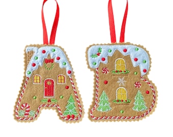 Initial Gingerbread Letter Decoration – Personalised Felt Ornament / Gift Tag