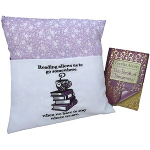 Purple Floral Book Cushion: Embroidered Reading Pillow