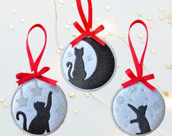 Cat & Moon Felt Christmas Bauble Decoration